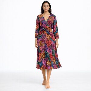 Farm Rio Rainbow Hearts Ruched Midi Dress Size M New